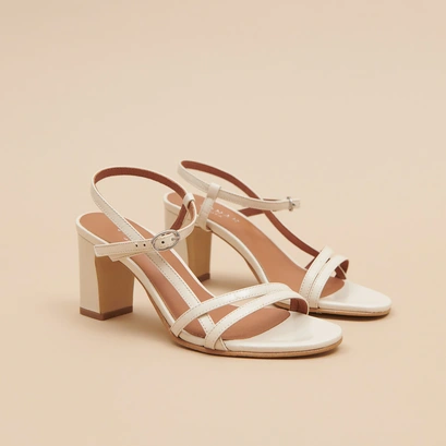 Sandales &agrave; talons et brides in ecru shiny leather | vicomte