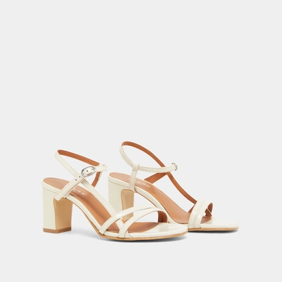 Sandales &agrave; talons et brides in ecru shiny leather | vicomte