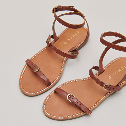 Plagettes &agrave; brides in cognac leather | windsor