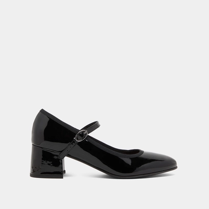 Heeled slippers in black patent leather | dalmatie