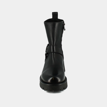 Boots &agrave; sangles et semelles crant&eacute;es in black grained leather | regina