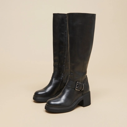 Bottes &agrave; semelles &eacute;paisses et boucles la... in black leather | rodez