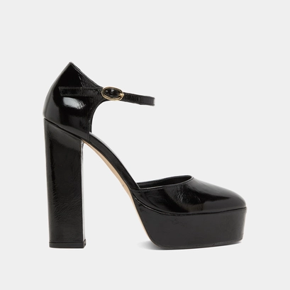 Babies &agrave; hauts talons et plateformes in black glazed leather | VANCOUVER
