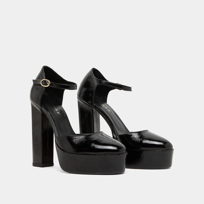 Babies &agrave; hauts talons et plateformes in black glazed leather | VANCOUVER