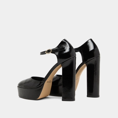 Babies &agrave; hauts talons et plateformes in black glazed leather | VANCOUVER
