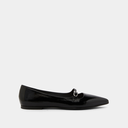 Pointed ballerinas with straps in black glazed leather | DIJON