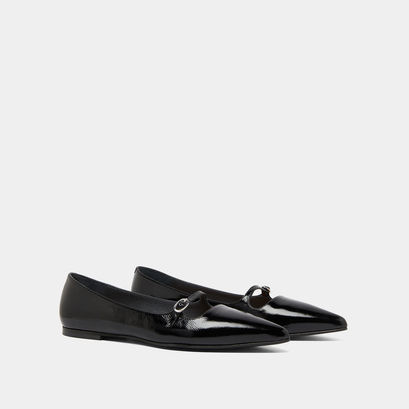 Pointed ballerinas with straps in black glazed leather | DIJON