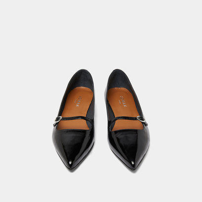 Pointed ballerinas with straps in black glazed leather | DIJON