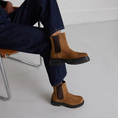 Bottines à semelles crantées et élastiqu... cognac