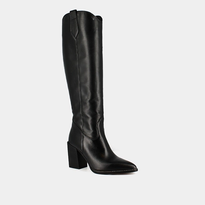 Bottes pointues &agrave; talons in black leather | PAPRIKA