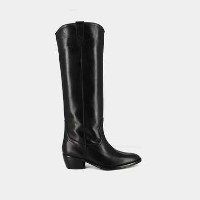 Bottes hautes &agrave; bouts ovales in black leather | manhattan