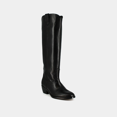 Bottes hautes &agrave; bouts ovales in black leather | manhattan