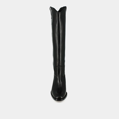 Bottes hautes &agrave; bouts ovales in black leather | manhattan
