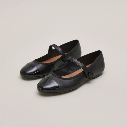 Ballerines &agrave; brides in black leather | DREUX