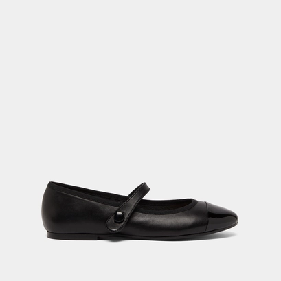 Ballerines &agrave; brides in black leather | DREUX