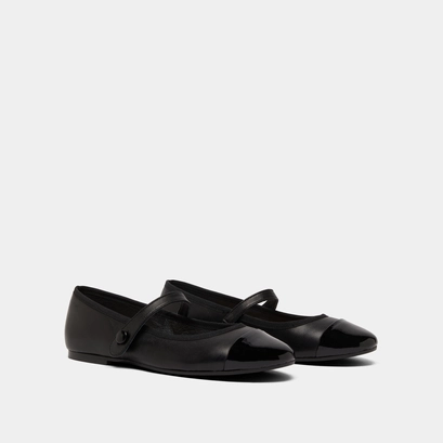 Ballerines &agrave; brides in black leather | DREUX