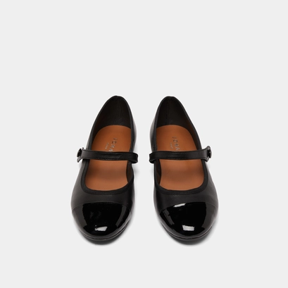 Ballerines &agrave; brides in black leather | DREUX