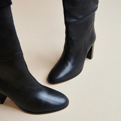 Bottines pointues in burgundy leather and velvet | vannes