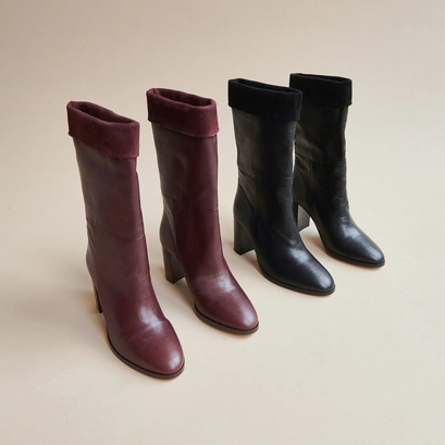 Bottines pointues in burgundy leather and velvet | vannes