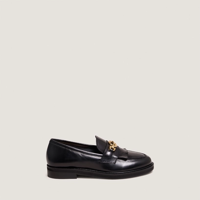 Loafers with gold buckles in black leather | delphes
