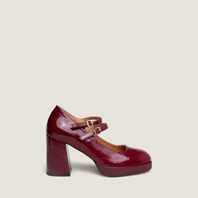 Babies with double straps and platforms in burgundy pleated patent | verite