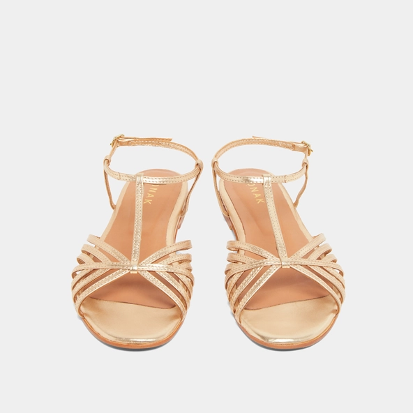 Strapped sandals in gold metallic leather | WALLONIE