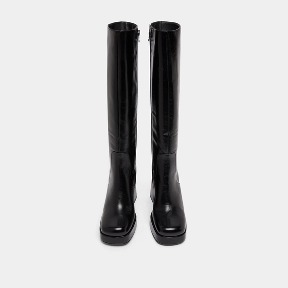 Boots with heels and square toes in black aged leather | BRYAN