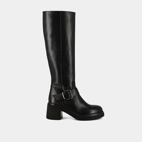 Bottes &agrave; semelles &eacute;paisses et boucles la... in black leather | RODEZ