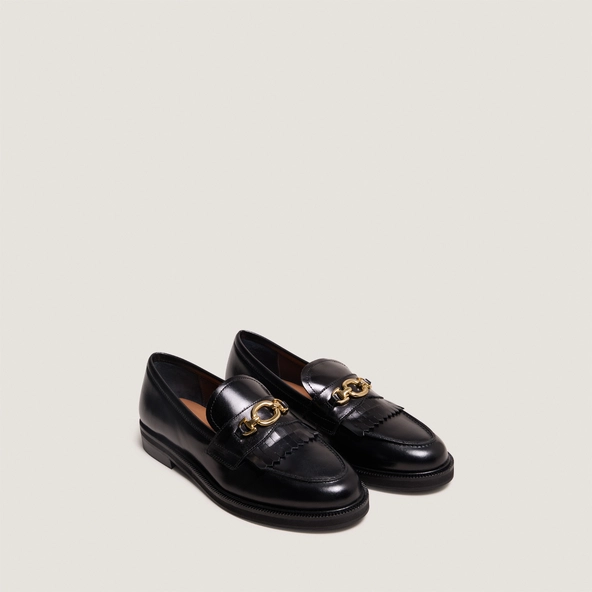 Loafers with gold buckles in black leather | DELPHES