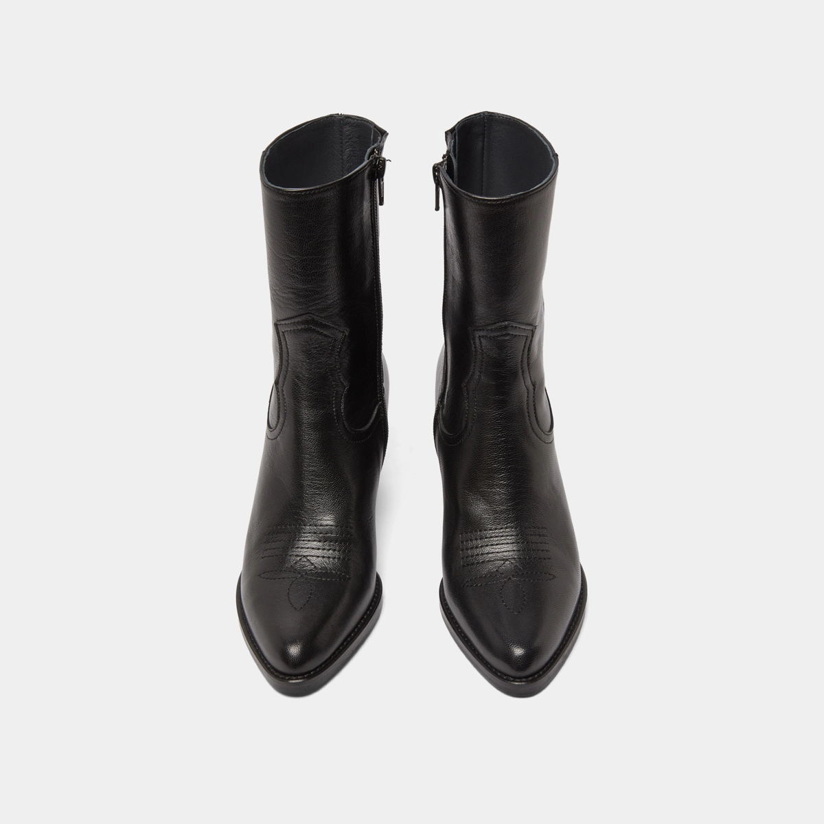 Heeled ankle boots with topstitch in black leather | DJAMENA