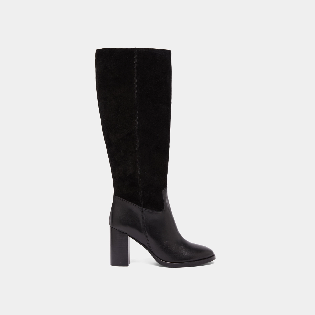 Bottes &agrave; talons in black suede and black leather | DOWN