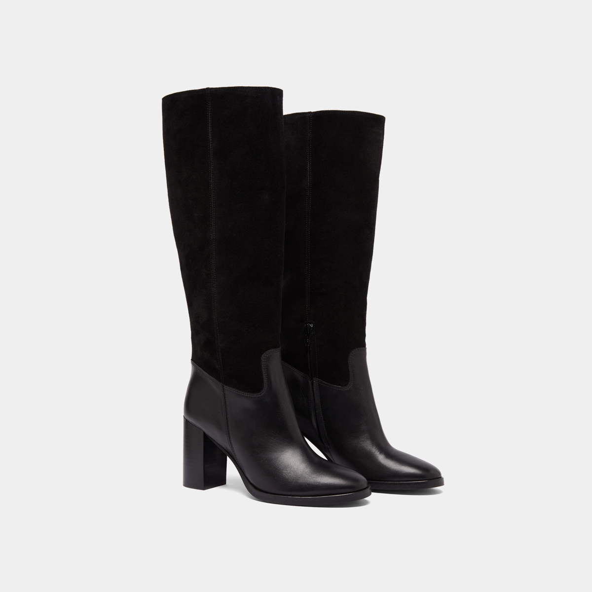 Bottes &agrave; talons in black suede and black leather | DOWN