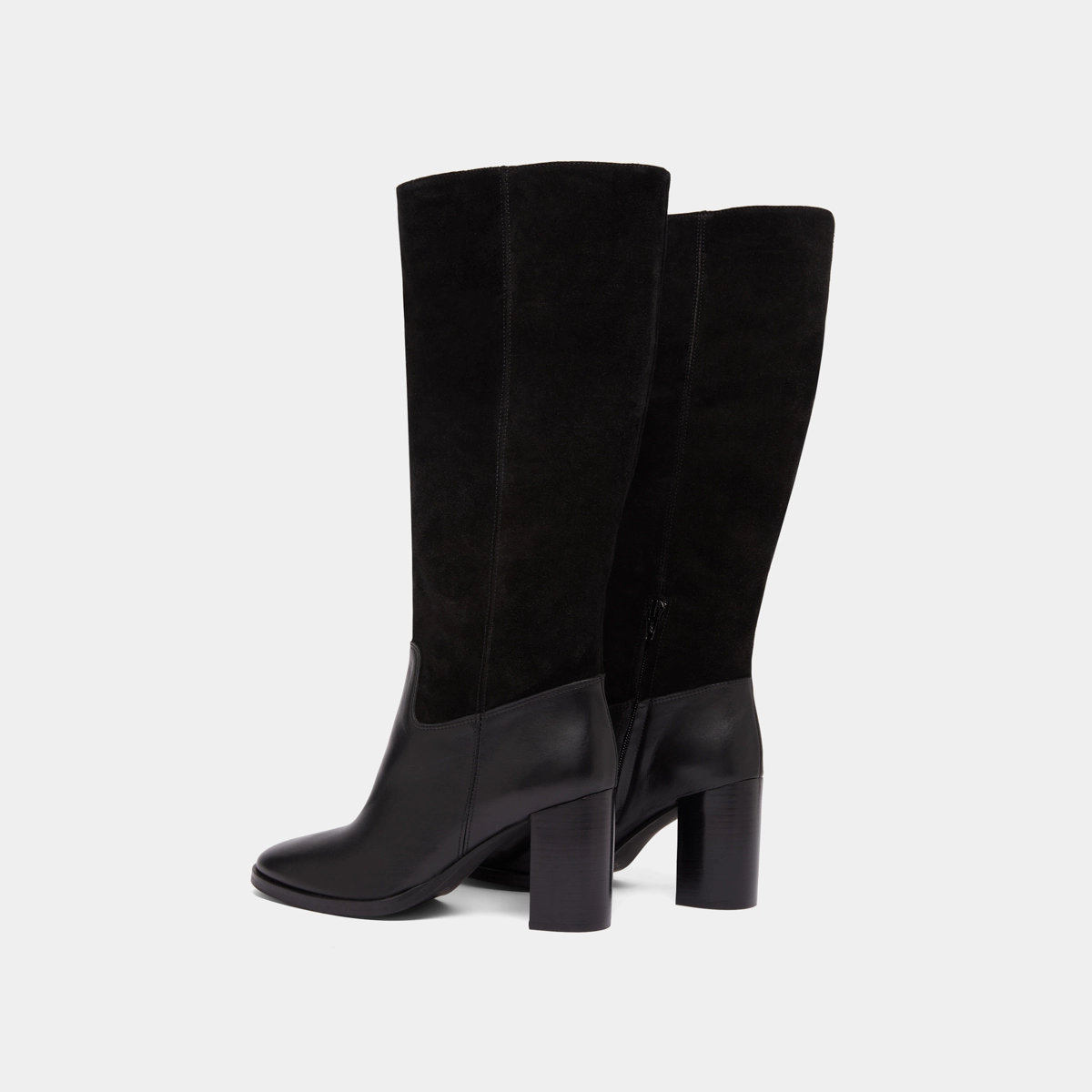 Bottes &agrave; talons in black suede and black leather | DOWN