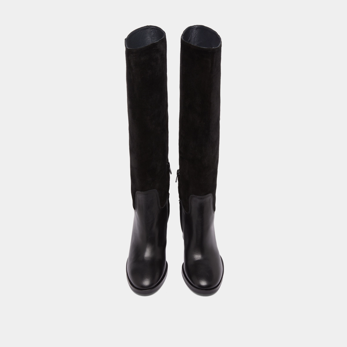 Bottes &agrave; talons in black suede and black leather | DOWN