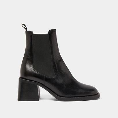 Bottines &agrave; &eacute;lastiques et talons &eacute;pais in black leather | duck