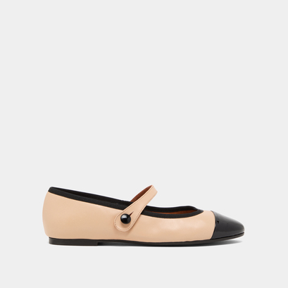 Ballerines &agrave; brides in beige patent leather | DREUX