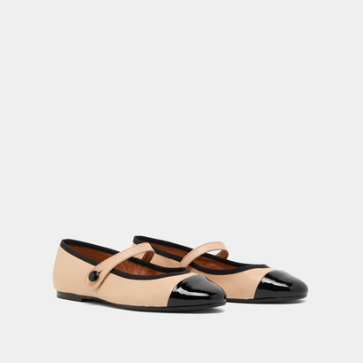 Ballerines &agrave; brides in beige patent leather | DREUX