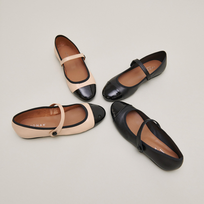 Ballerines &agrave; brides in beige patent leather | DREUX