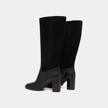 Bottes &agrave; talons in black suede and black leather | down
