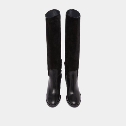 Bottes &agrave; talons in black suede and black leather | down