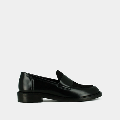 Mocassins college &agrave; bouts ronds - Jonak in black glazed leather | DISTRICT