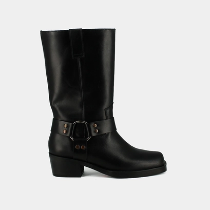 Bottes &agrave; boucles in black greased leather | buffalo