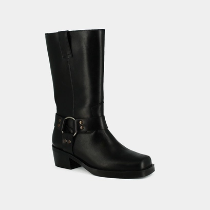 Bottes &agrave; boucles in black greased leather | buffalo