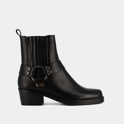 Bottines &agrave; boucles in black greased leather | baltimore