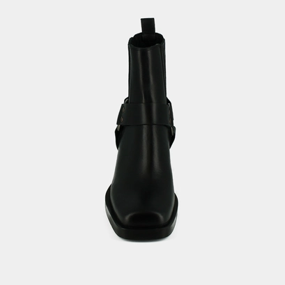Bottines &agrave; boucles in black greased leather | baltimore