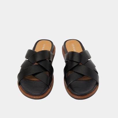 Mules &agrave; brides larges in black leather | alexandre