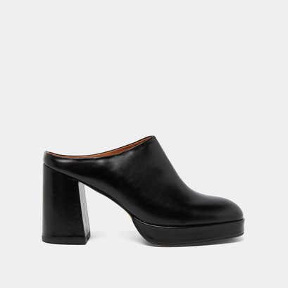 Mules &agrave; talons in black leather | VOLCAN