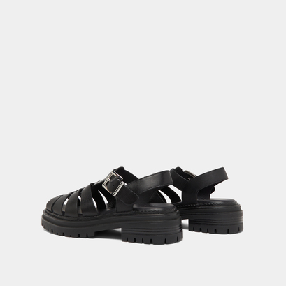 Sandales &agrave; plateformes et brides larges in black leather | abraham