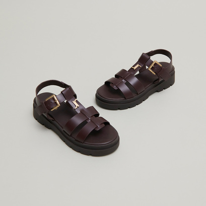 Platform sandals with monogram in brown leather | LONDRES