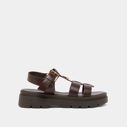 Platform sandals with monogram in brown leather | LONDRES